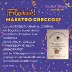 ¡»FELICIDADES MAESTRO GRECCO»!